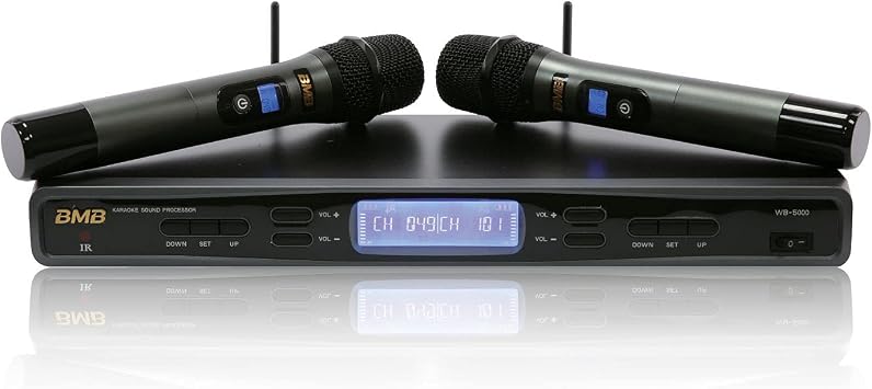 BMB WB-5000SB 900MHz Dual Wireless Vocal Microphone System with White Handhelds for Karaoke. PA, Meetings, Parties, Churches, DJ, Weddings, KTV, Outdoor Events, Conference Halls, and More.
