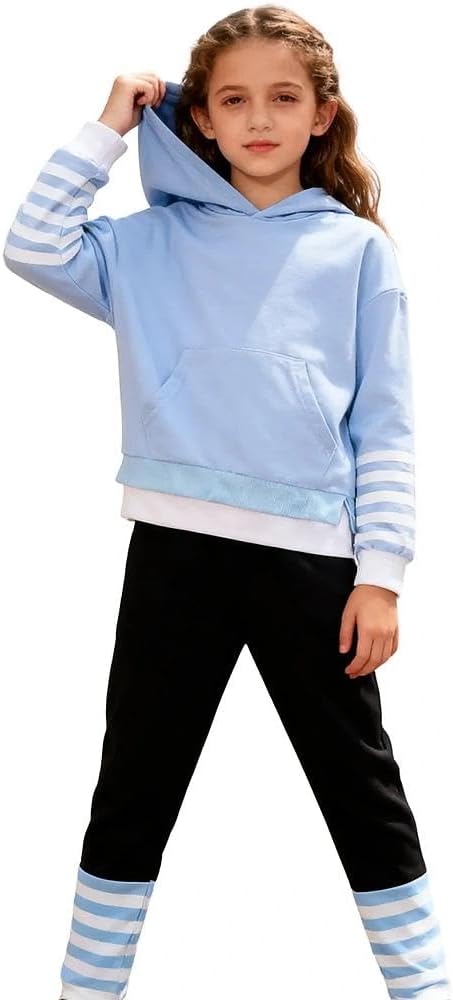 Size 5-11 Years Girls Clothes 2Pcs Outfits Hoodies Striped Leggings Pants Set Fall Winter Clothes 2025 - Image 5
