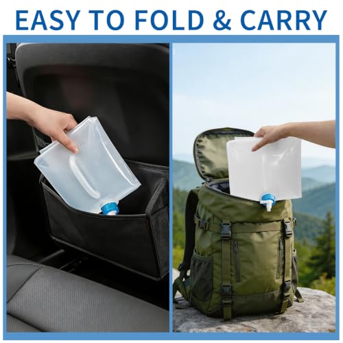 Nexboraque 2 Pack Contenedor plegable de 5.3 galones con grifo, recipiente portátil para almacenamiento de agua para camping, senderismo, mochila y emergencias, seguro para alimentos miniatura 6