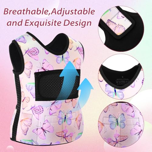 Image of Janmercy Weighted Vest for Kids Ages 2 to 9 Adjustable Neoprene Compression Vest Removable Weights Breathable Comfort Toddler(Butterfly,Small,Pink)