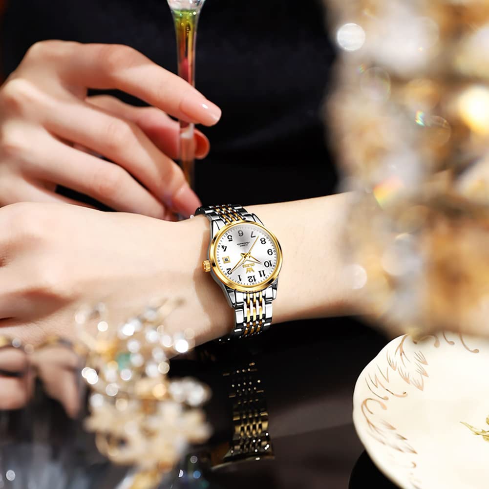Taxau Automatik Armbanduhr Damen Silber und Gold Mechanische Wasserdicht