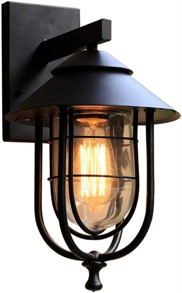HELCEKOU Fashion Mediterranean Glass Wall Lamp Outdoor Garden Lights Balcony Exterior Bracket E27 Sconces for Villa Courtyard Foyer Entrance Corridor Door Post