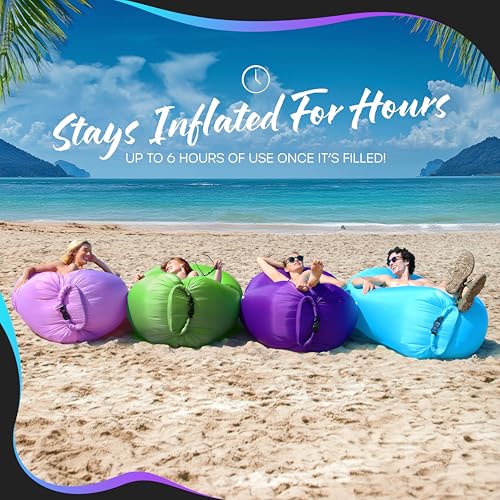 Nevlers Blue & Green Inflatable Couch 2 Pack | 210T Polyester Blow Up Couch | No-Pump Inflatable Chair Set | Sofa Bed Chair w/ 450 lbs. Capacity, Pockets & Carry Bags for Use as Portable Hammock - Thumbnail 4