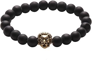 Unisex Vintage Lion Head Buddha Leaf Tassels Beaded Stretch Lucky Bracelet