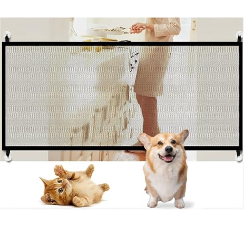 KEWUF Barriera di Sicurezza Estensibile, Portatile Pieghevole Dog barriera di sicurezza, Cancelletto Portatile Pieghevole in Rete per Cani, animali domestici Barriera (110 * 72 cm)