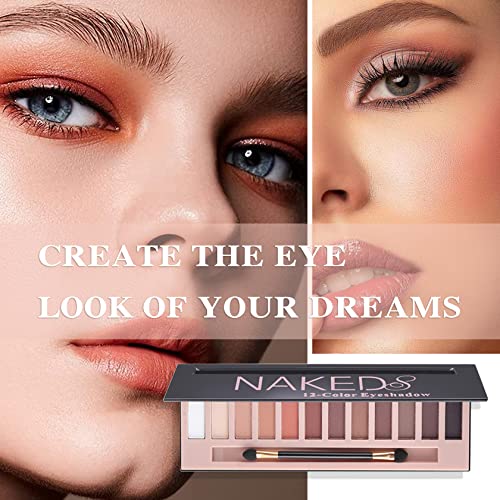 Fusang 12 Colors Naked Eyeshadow Palette,Natural Matte Nude Eyeshadow Palette Shimmer Highly Pigment Eye Shadow Pallete Set Long Lasting & Waterproof Smokey Smokey Glitter Eye Makeup With Brush （A） #TOP4