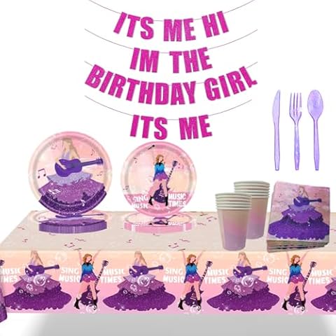 girl party plates set and it's me birthday banner Cover