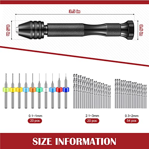Image of Vinsot 95 Pieces Micro Hand Drill Bits, 1 Pin Vise and 94 Pieces Micro Twist and PCB Mini Drill Bits for DIY Wood Jewelry Resin Beads Polymer Clay Craft Model Making(Black)