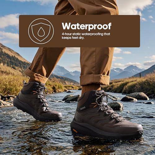 NORTIV 8 Men's Lightweight Hiking Boots Waterproof Breathable Outdoor Trekking Camping Ankle Boots Fern4