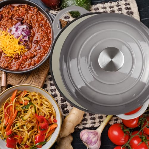 Image of 3 Quart Dutch Oven Enameled Cast Iron with Lid - Big Dual Handles - Oven Safe up to 500F - Classic Round Pot for Versatile Cooking Light Gray