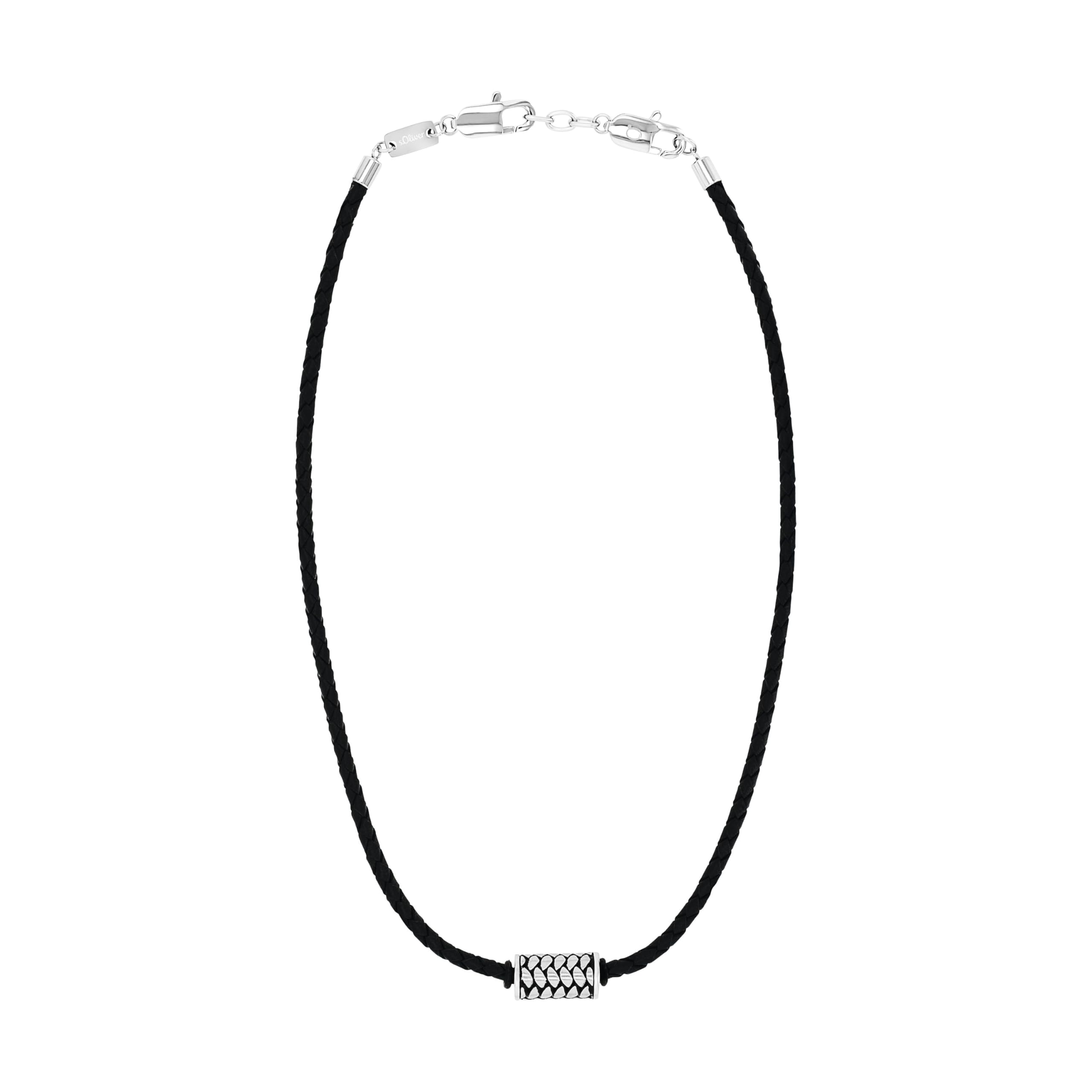 s.Oliver Cadena con colgante de acero inoxidable/cuero, collar infantil para niños, motivo, viene en caja de regalo de joyería