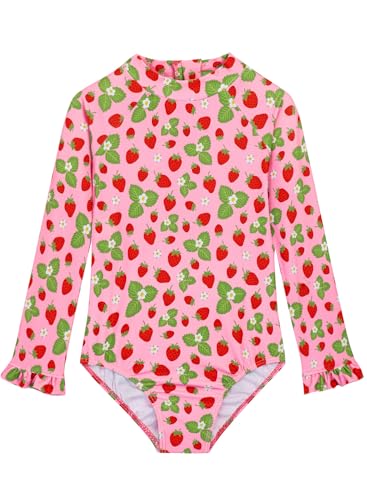 Image of Alakuoti Long Sleeve One Piece Ruffle Swimsuit for Toddler Girls Baby Girl Rashguard Shirt with UPF 50+ Sun Protection