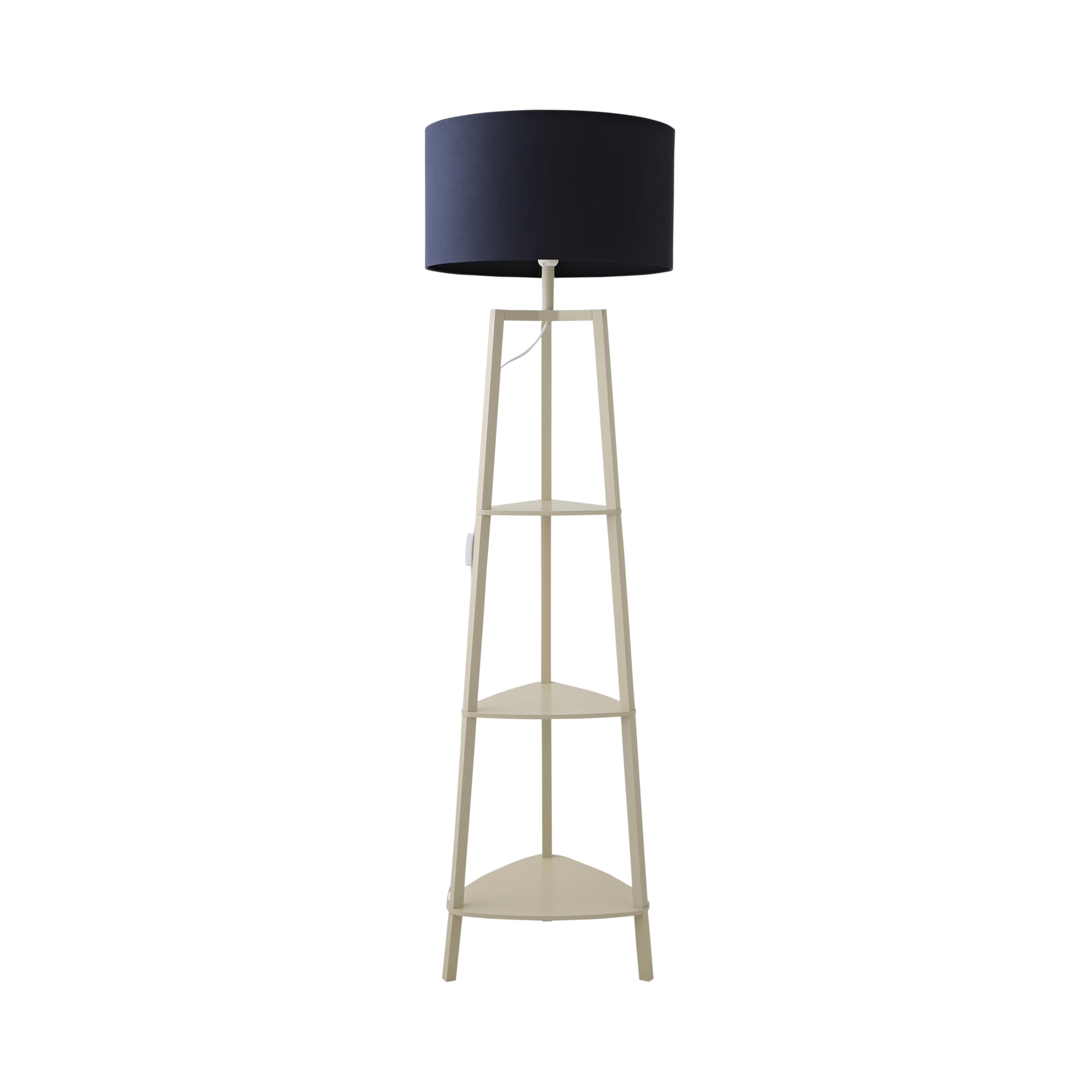 ValueLights | Hiru Painted Cream 3 Tier Wooden Shelf Floor Lamp with Navy Blue Lamp Shade and Bulb | Floor Lamps, Home Décor & Improvement Essential