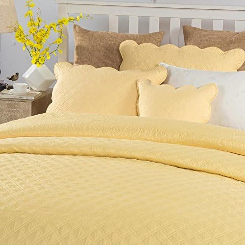 tache 3 piece quilted solid yellow buttercup puffs bedspread set, king king yellow