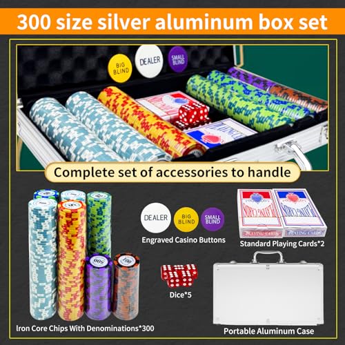 AIBETOMG Poker Chips with Numbers,300Pcs Clay Poker Chips Set with Aluminum Travel Case,14 Gram Casino Poker Set for Texas Holdem, Blackjack by AIBETOMG - Image 3