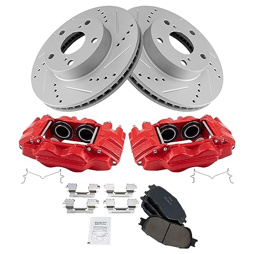 Image of TRQ Performance Front Brake Pad and Rotor Set Ceramic Slotted Drilled