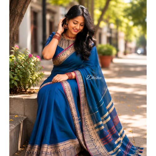 Image of Narayanpet Pure Cotton Saree for Women | Preethika Big Border Saree with Running Blouse | Tassels | Handloom Weave