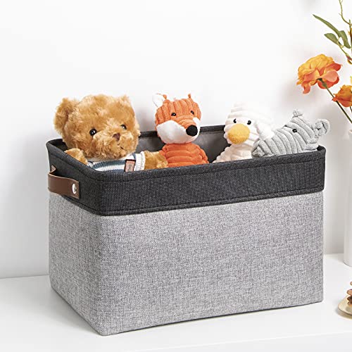 Image of DULLEMELO Fabric Storage Basket for Shelves /Closets, Collapsible Rectangle Basket for Organizing Clothes, Toys, Towels, Books, Laundry, Nursery, Dog Toy Basket Empty (Black&Gray)