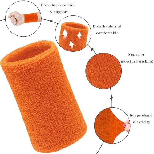 Image of 6 Inch Wrist Sweatbands Tennis Wrist Bands Absorbent Sweat Band for Men and Women Sport Long Wrist Bands, Breathable Cotton Athletic Sweatbands for Basketball, Workout, Running (4 Pack)