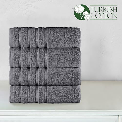 Image of Elegant Comfort 100% Turkish Cotton 4 Lines Viscose Stripe Luxury 4 Pack Hand Towel Set - Ultra Absorbent and Soft 16 x 28 Inch Premium Hotel Spa Quality Towels for Everyday Bath Use, Gray