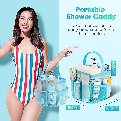 Image of EUDELE 2 Pack Mesh Shower Caddy Portable for College Dorm Room Essentials, Shower Caddy Dorm with 9-Pocket Large Capacity,Shower Bag for Beach,Swimming,Gym All Black+All Ice Blue