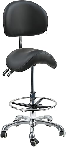 Silla de montar con soporte de espalda, taburete giratorio ergonómico con ruedas, anillo de pie para higienista dental, técnico de pestañas,