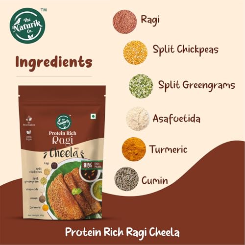 Image of The Naturik Co. Ragi Chilla Mix 40g (Pack of 12) - Protein-Rich, 100% Vegan | Healthy Breakfast Mix | Ready to Cook Cheela or Dosa Mix | As Seen On Shark Tank