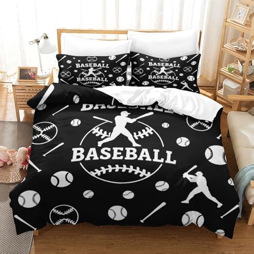 Housse de couette imprimée baseball microfibre 135x200 lit simple ado