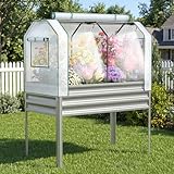 Lineware Galvanized Raised Garden Bed with Self-Watering System, Elevated Planter Boxes Outdoor with Legs and PE Cover for Vegetables and Flowers, Backyard, Patio, Balcony, 48x24x56 in