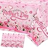 Happy Mothers Day Decorations Tablecloth 4 Pack Large Rectangle Pink Rose Mothers Day Table Covers for Mothers Day Outdoor Party Disposable Waterproof Plastic Tablecloth