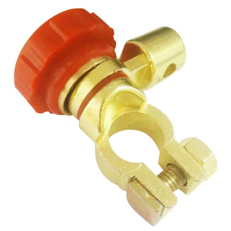 top post battery disconnect switch 12v/125a - 360° rotatable quick-disconnect cut off switch for car, truck, rv, marine & electrical systems - red heavy duty terminal (negative/vertical)