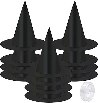 Elcoho 12 Pieces Halloween Witch Hat with 100 Yards Hanging Rope for Yard Decoration