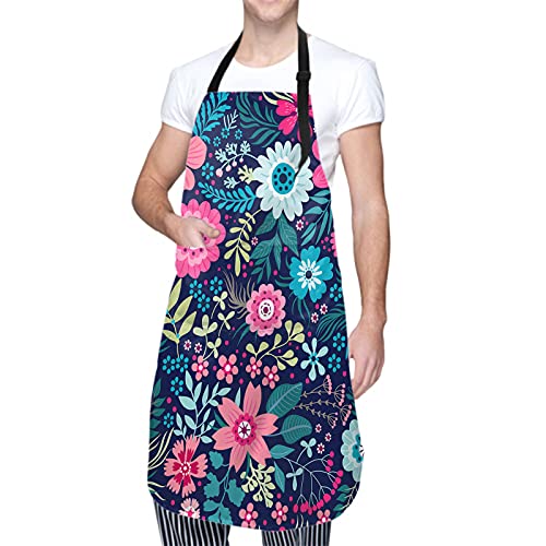 Colorful Backgrounds Flowers Apron Floral Pattern With Bright Flowers Plants Art Boho Polyester Smock 2 Pockets Vintage Retro Waterproof Chef Cooking Apron For Teacher Women Girl Man Lady 28X33 Inch #TOP1