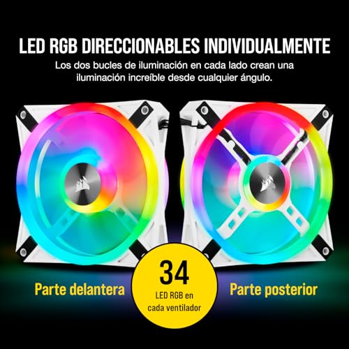 Corsair iCUE QL120 RGB, Ventilador LED RGB PWM de 120 mm (102 LED RGB Controlables Individualmente, Velocidades de Hasta 1500 rpm, Bajo Nivel de Ruido) Paquete de 3 con Lighting Node Core - Blanco - imagen 4
