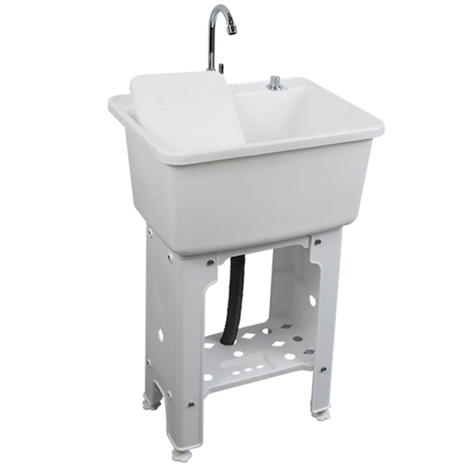 TAXXII Freestanding Laundry Utility Sink with Faucet and Washboard, Indoor Outdoor Wash Basin for Garage Basement Garden Balcony