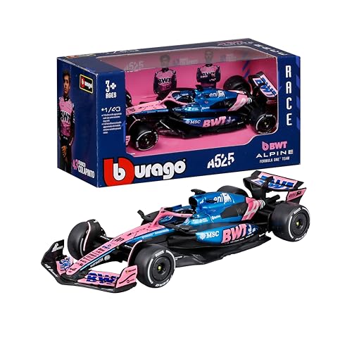 Bburago   F1 BWT Alpine A525 2025#10 Gasly, Coche diecast a Escala 1:43 con Detalles auténticos, réplica F1 Alpine, decoración Azul/Rosa, Licencia Oficial, Edad Recomendada 3+ años