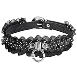 Cupimatch Adjustable Black Gothic Leather Choker, Vintage Dot Lace Ring Collar Necklace for Women (lace)