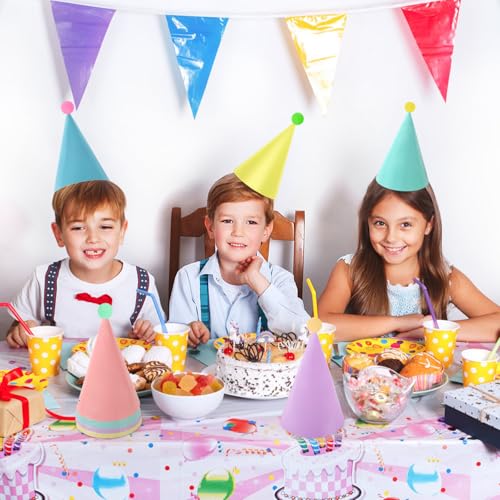 Hooqict 10 PCS Pastel Party Hats for Kids and Adults Birthday Party Cone Hats with Pom Poms Headwear for Boys Girls Stuffed Animals Pastel Rainbow Birthday Party Decorations - Thumbnail 4