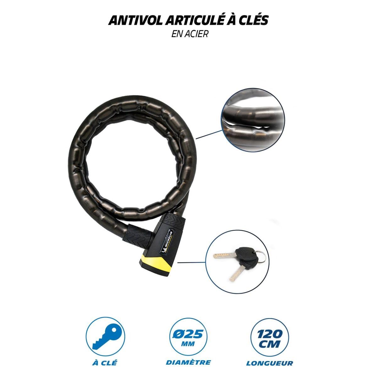 MICHELIN 801111 câble antivol à clé Ø25mm 1,2m articulé