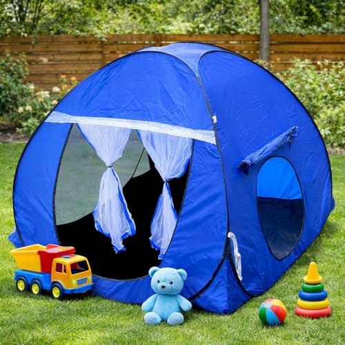 Image of Foldable Play Tent House Big SizelPop-Up Indoor & Outdoor Playhouse for Girls Boys| Multi Purpose Tent House for Kids Boys 3 to 10 Years with Fun Patterns Easy Setup & Portable (Blue)
