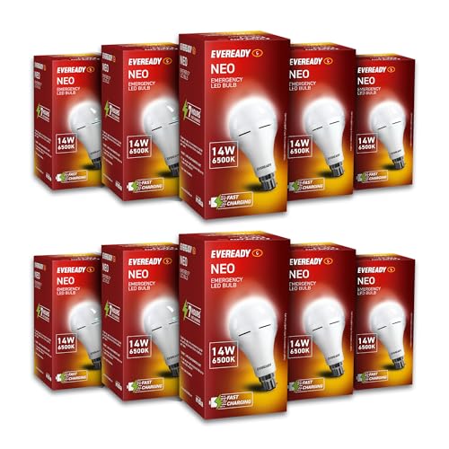 Image of Eveready 14W Emergency Inverter LED Bulb, Cool Day Light (6500K), Rechargeable Bulb with 3 Hours Backup, Ideal for Powercuts, Energy Efficient, B22 Base, Pack of 10