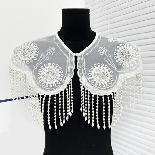 Col Peter amovible blanc sophistiqué de haute couture avec perles