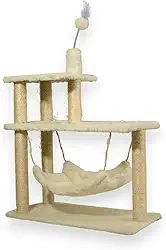 Arranhador Gato Triplo Cama Grande com Brinquedo Creme