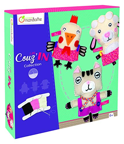 Avenue Mandarine KC014O Kreativboxen Couz'In Kollektion, vorgelochte Fellelemente x3, Band, 3 Gebrauchsanleitungen, Tiere aus dem Bauernhof, 1 Pack