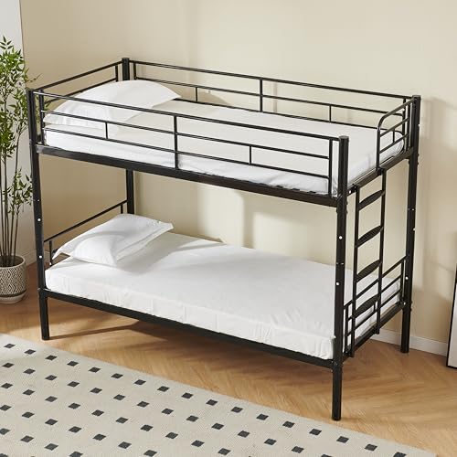 Generisch Etagenbett Metall, Ausgestattet mit Leiter und Absturzsicherung, Geeignet für Erwachsene und Jugendliche, 90×200 cm, Schwarz