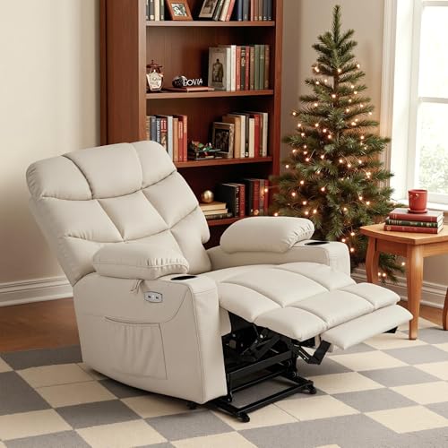 MCombo Power Lift Recliner Chair for Elderly, Electric Lift Chair with Extended Footrest, USB Ports, Cup Holders, Faux Leather 7287 (Cream White, Medium) - Image 3
