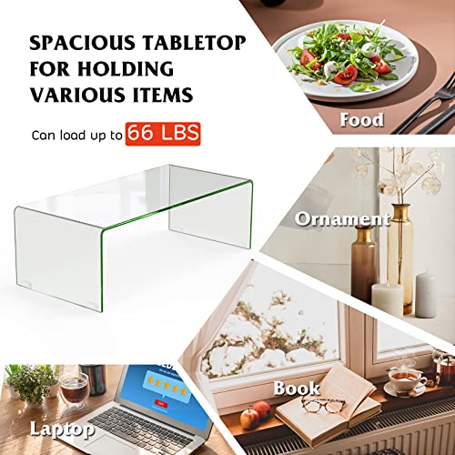 Casart Glass Coffee Table, U-Shape Tempered Glass Tea Table With Smooth Round Edges, Simple Minimalist Waterfall End Table For Living Room Office Hotel, No Assembly #TOP4