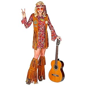 Widmann – Hippie Costume, Dress, Cardigan, Headband, Fringe Boots, Flower Girls, Fancy Dress Party, Carnival