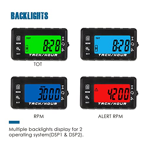 Runleader Digital Self Powered Hour Meter Tachometer,Maintenance Reminder,Alert Rpm Reminder,User Shutdown,Waterproof,Use For Ztr Lawn Mower Generator Marine Atv Motor And Gas Powered Equipment #TOP3