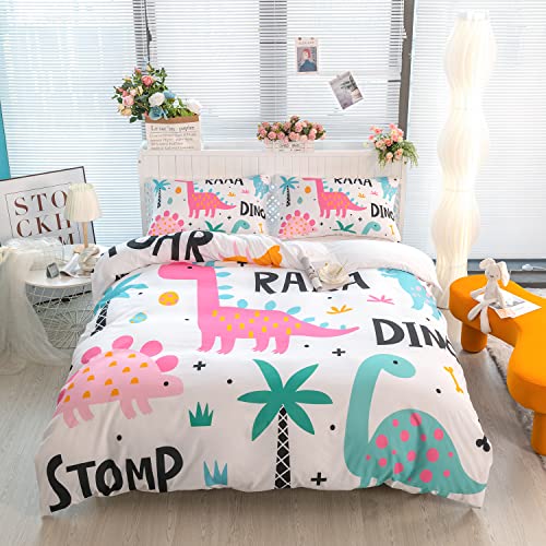Axolotl Cute Cartoon Duvet Cover Set - Twin Size, Kawaii Dinosaur Bedding Set with Zipper Closure for Boys & Girls, 1 Soft Colorful Dinosaur Quilt Cover and 2 Pillowcases
